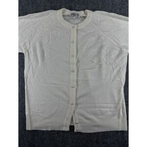 Duvet Cardigan Sweater Womens Large White Good Faux Pearl Button Raglan USA Made
